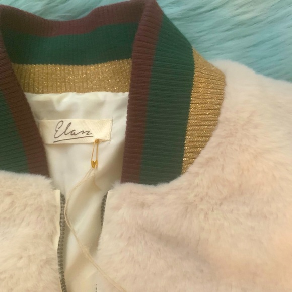 💀✨BNWT Elan Varsity Stripe Fur Bomber Jacket - LG - Picture 3 of 7